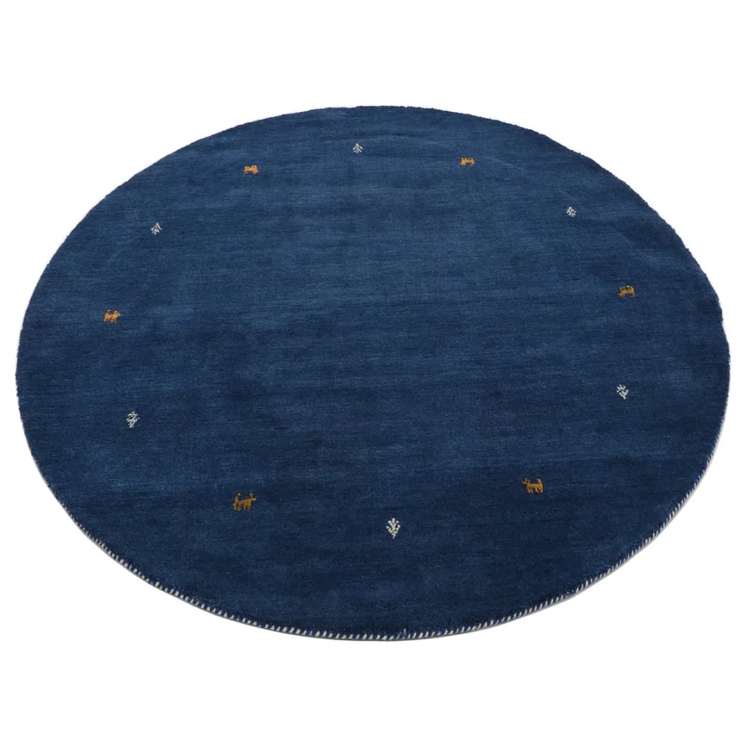 Wollteppich Gabbeh Uni Rund Blau/Blau | Blau