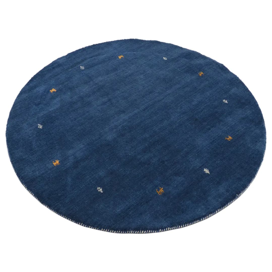 Wollteppich Gabbeh Uni Rund Blau/Blau | Blau