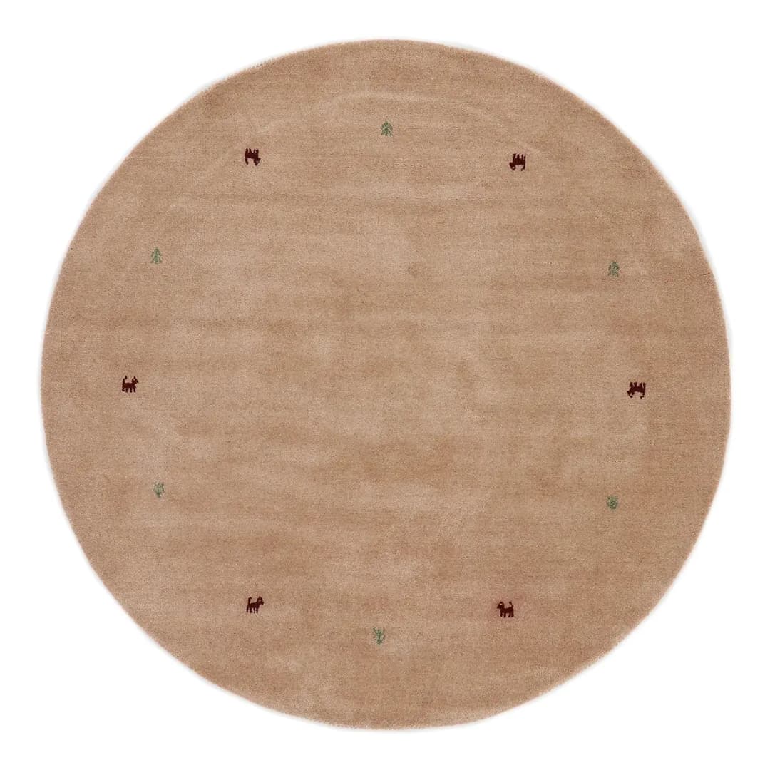 Wollteppich Gabbeh Uni Rund Beige/Beige | Beige