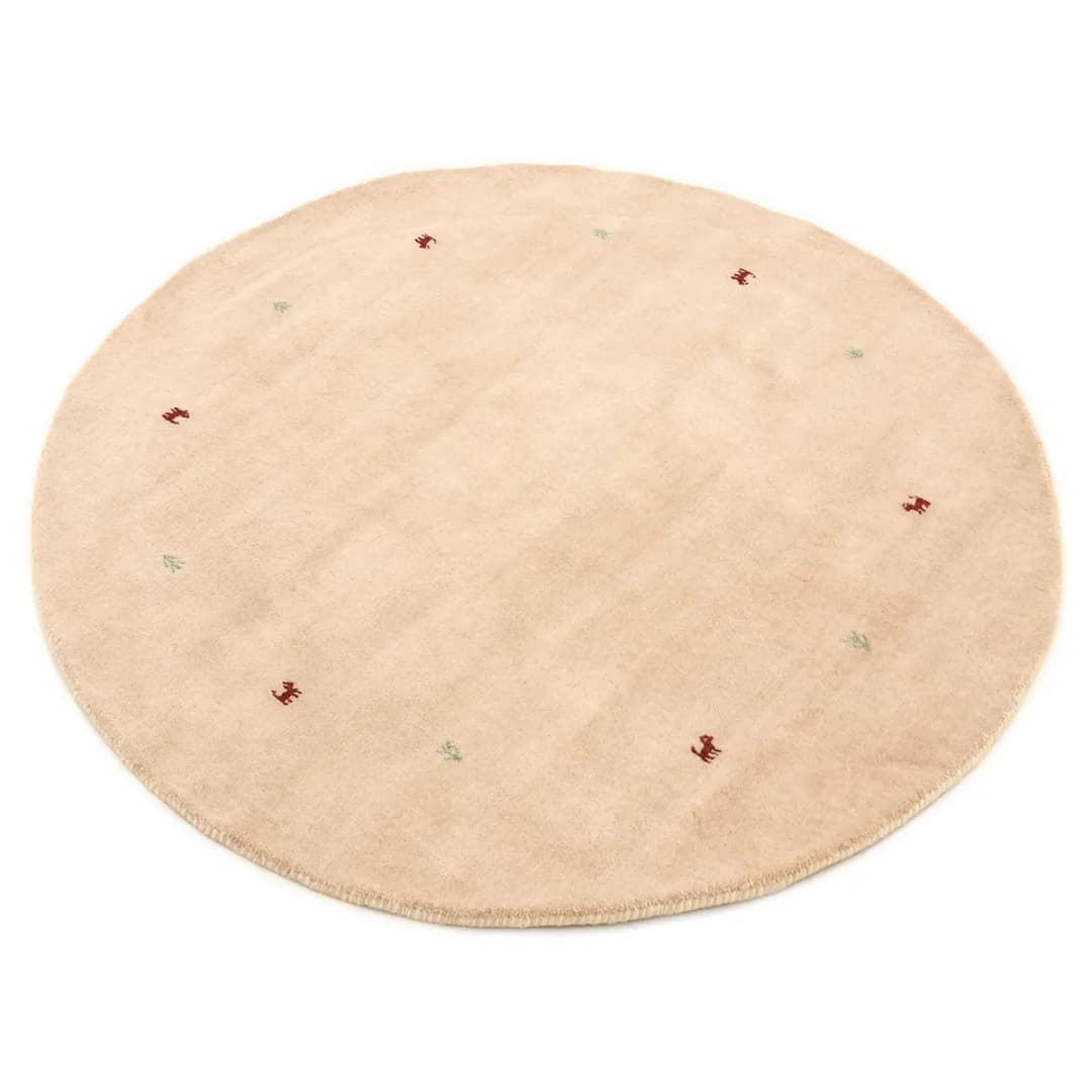 Wollteppich Gabbeh Uni Rund Beige/Beige | Beige