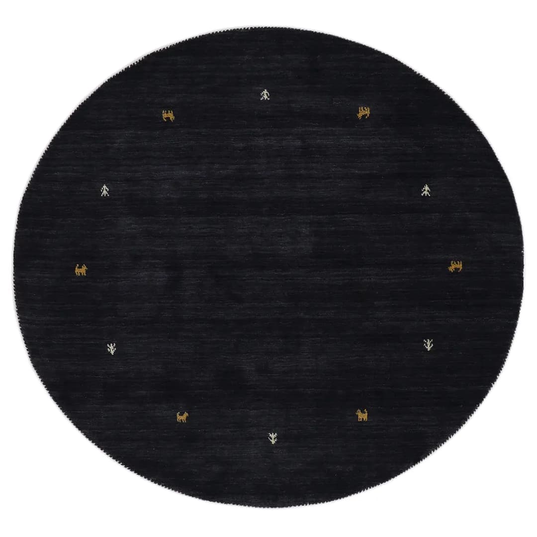 Wollteppich Gabbeh Uni Rund Schwarz/Schwarz | Schwarz