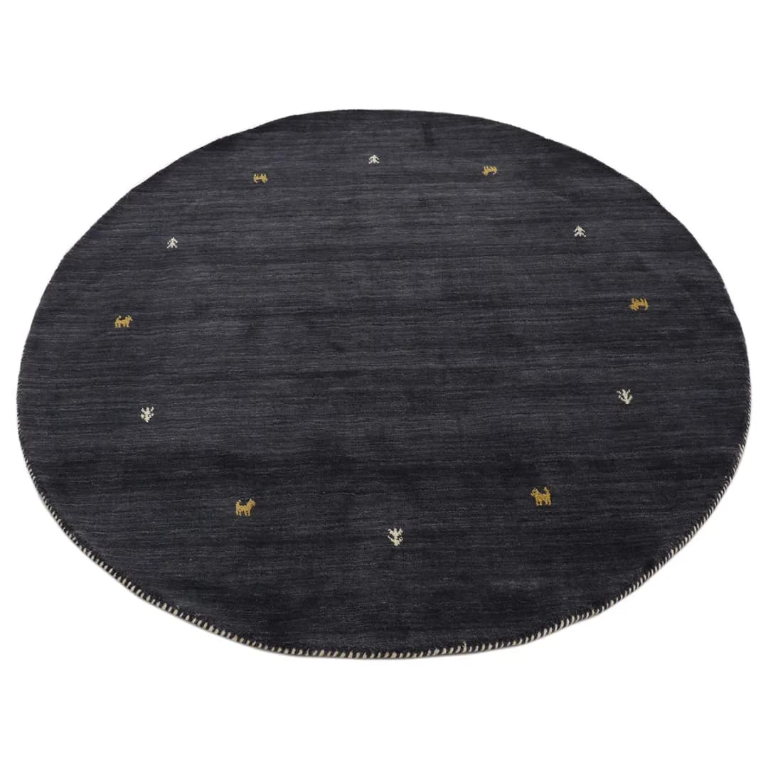 Wollteppich Gabbeh Uni Rund Schwarz/Schwarz | Schwarz