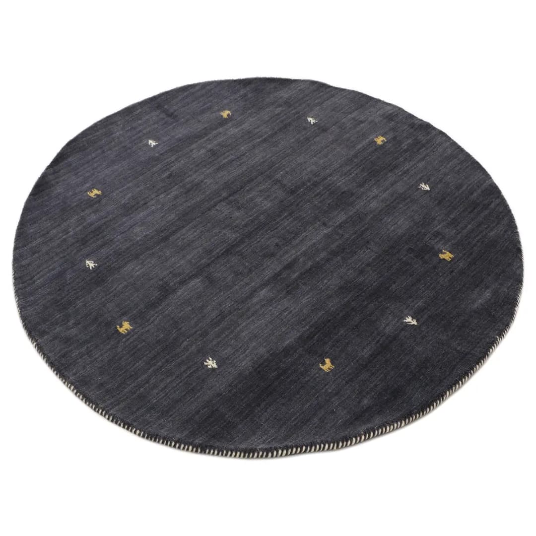 Wollteppich Gabbeh Uni Rund Schwarz/Schwarz | Schwarz