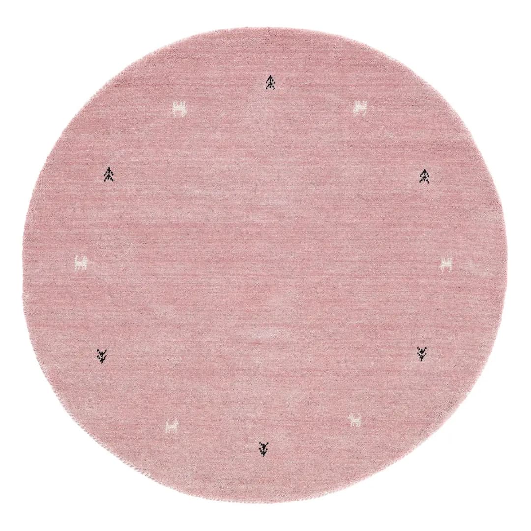 Wollteppich Gabbeh Uni Rund | Pink