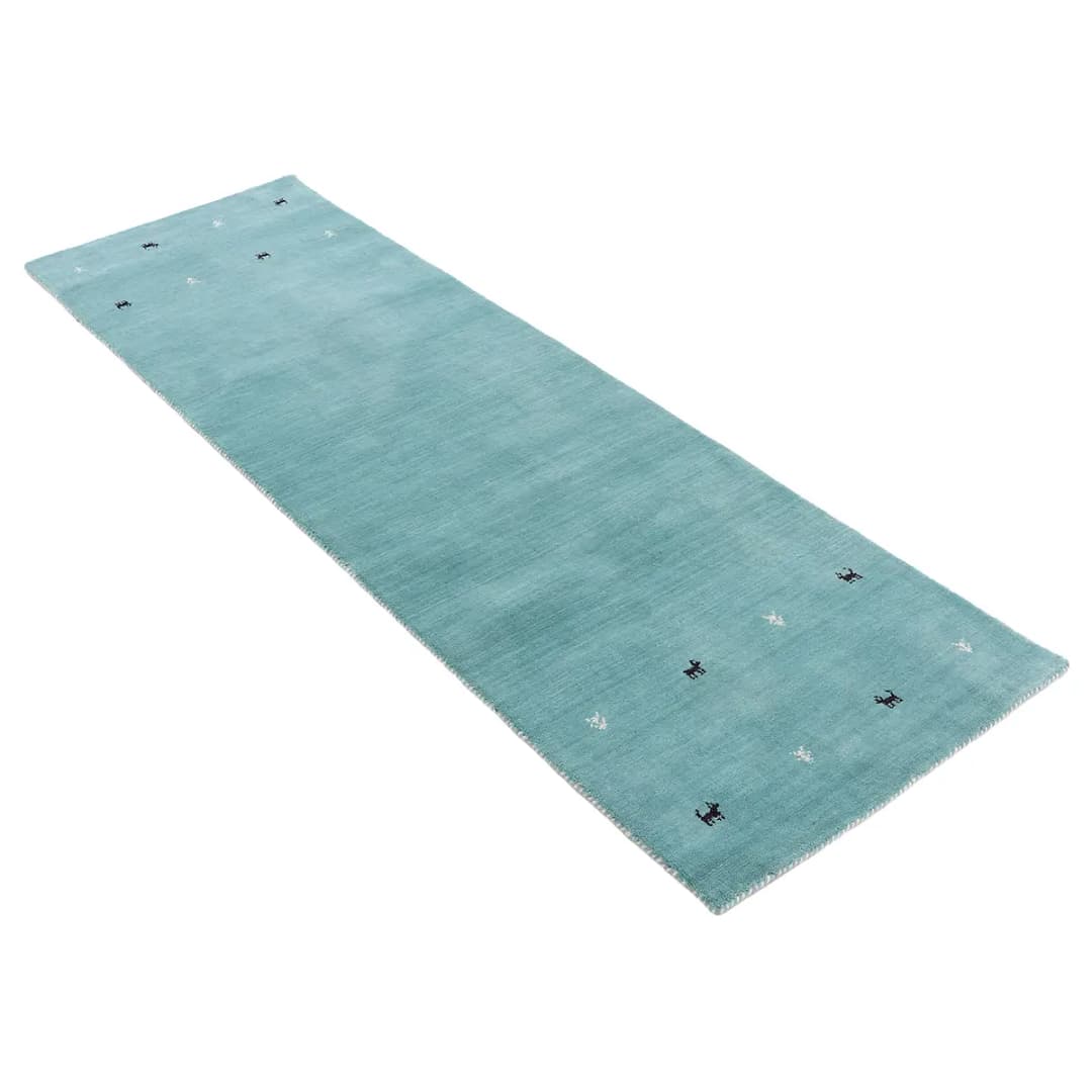 Läufer Gabbeh Uni 80 x 350cm Türkis | Türkis