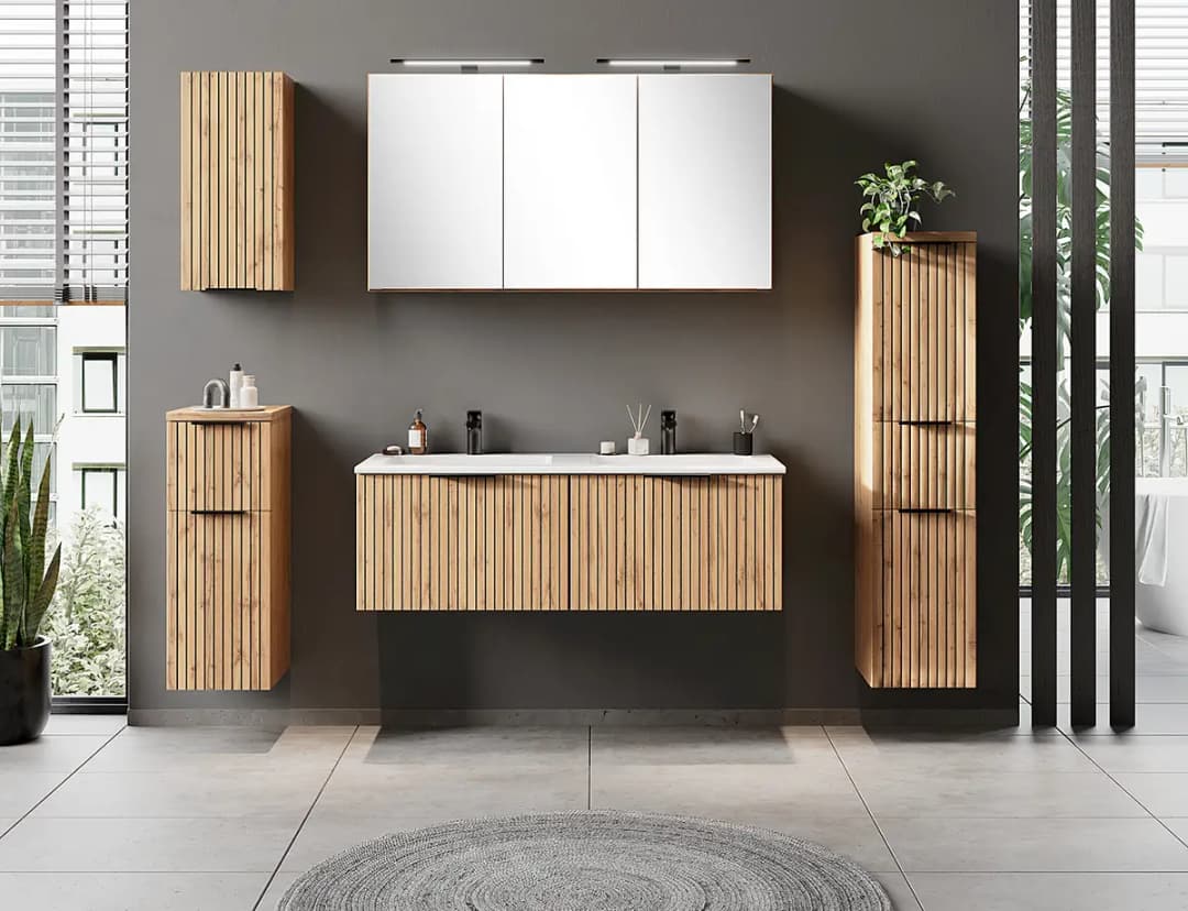 Badezimmerset 2-tlg Mineral Typ B 120cm Braun/Beige/Weiß