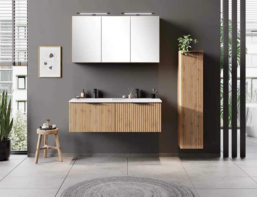 Badezimmerset 2-tlg Mineral Typ B 120cm Braun/Beige/Weiß
