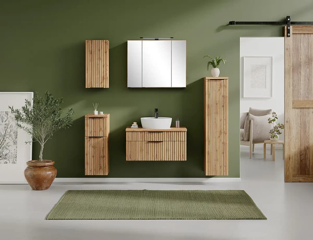 Waschtisch mit Keramikbecken 80cm | Beige