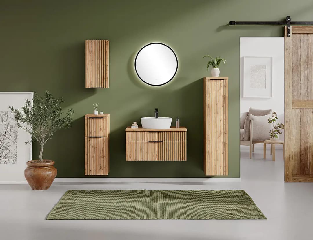 Waschtisch mit Keramikbecken 80cm | Beige