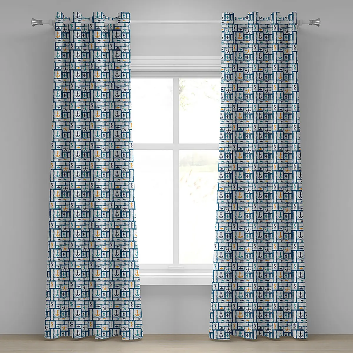 Ösenvorhang Maritim 2er-Set 245cm | Mehrfarbig