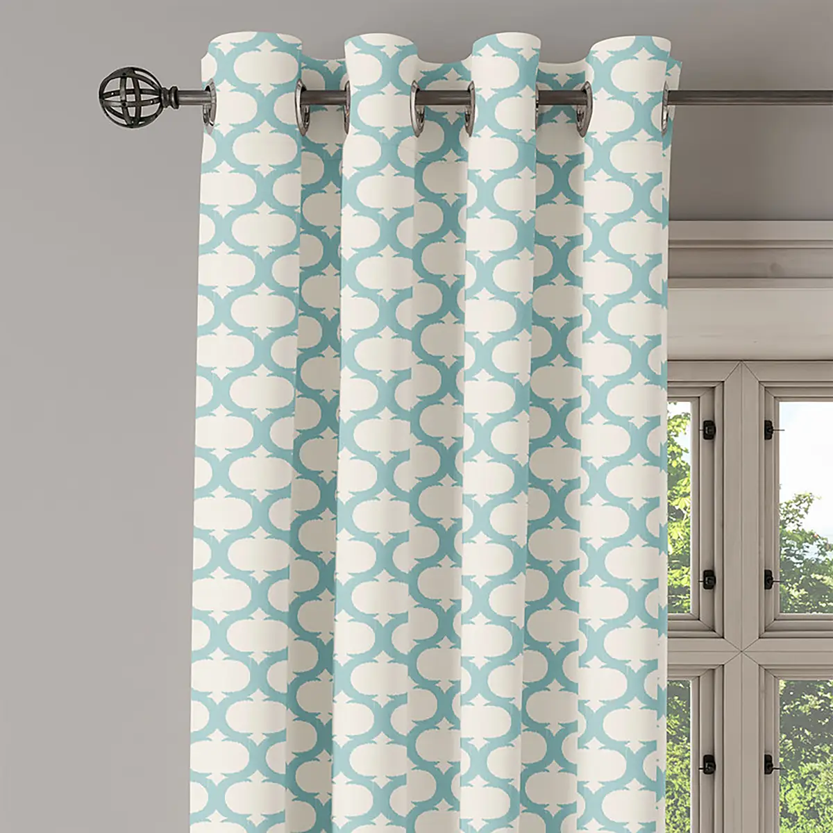 Ösenvorhang Moroccan Tile 2er-Set 245cm Beige/Creme/Petrol | Beige