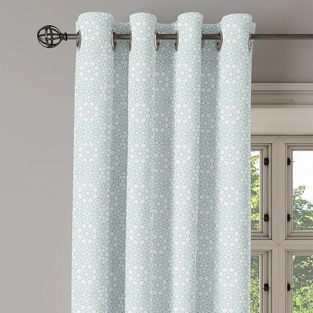 Ösenvorhang geometrische Blumen 2er-Set 225cm Blau/Blaugrau