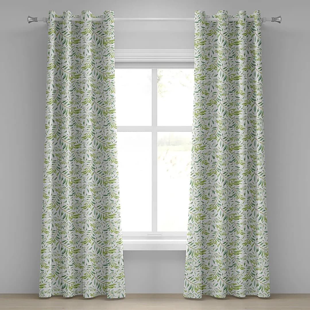 Ösenvorhang Olivenzweig 2er-Set 225cm Grün/Creme/Limette | Grün