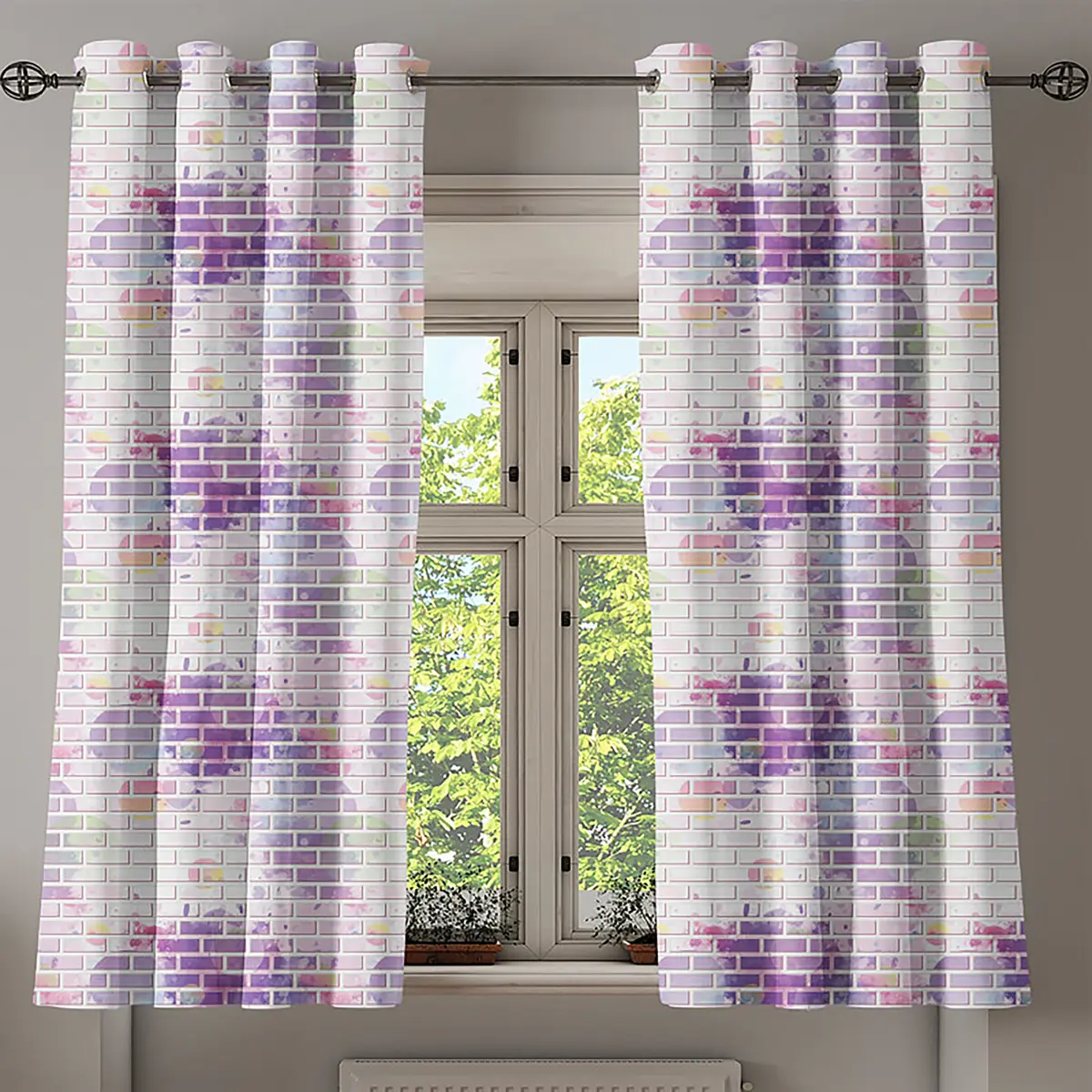 Ösenvorhang Wall 2er-Set 175cm Violett | Mehrfarbig