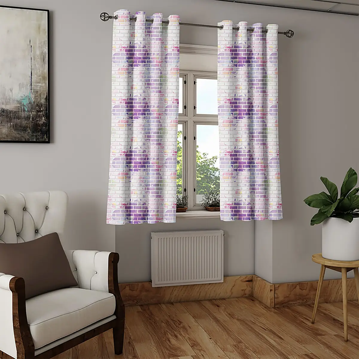Ösenvorhang Wall 2er-Set 175cm Violett | Mehrfarbig