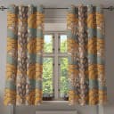 Ösenvorhang Blumen 2er-Set 175cm Blau/Türkis/Gold | Blau
