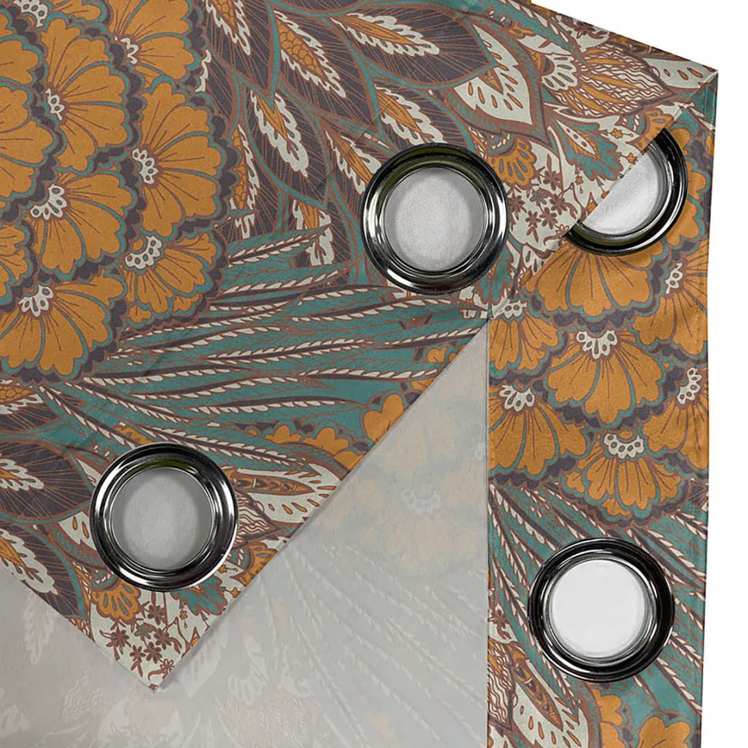 Ösenvorhang Blumen 2er-Set 175cm Blau/Türkis/Gold | Blau