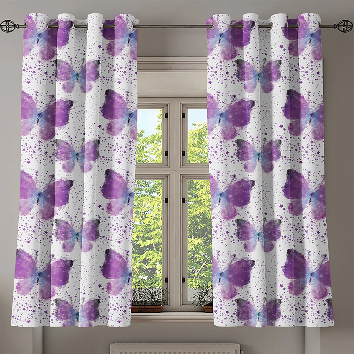 Ösenvorhang Schmetterling 2er-Set 175cm Violett/Violett | Lila