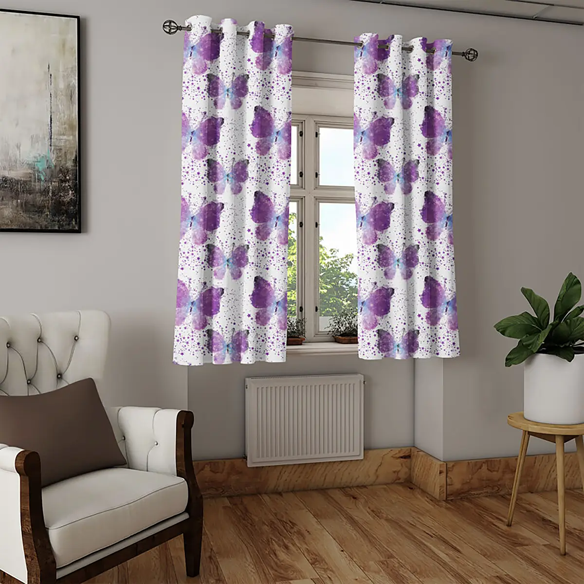 Ösenvorhang Schmetterling 2er-Set 175cm Violett/Violett | Lila