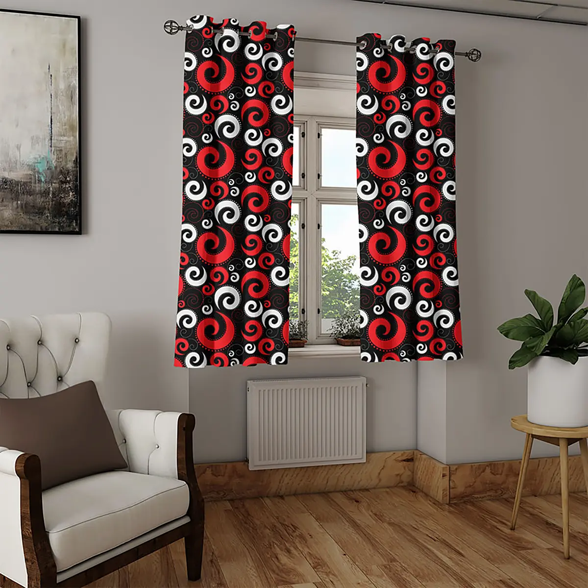 Ösenvorhang Swirl 2er-Set 175cm | Schwarz