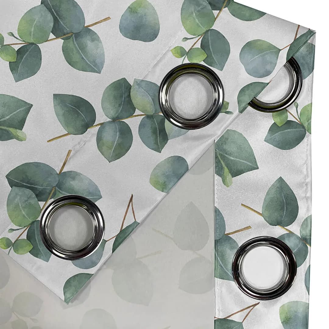 Ösenvorhang Eukalyptus Blätter 2er-Set 175cm Grün/Weiß/Grün