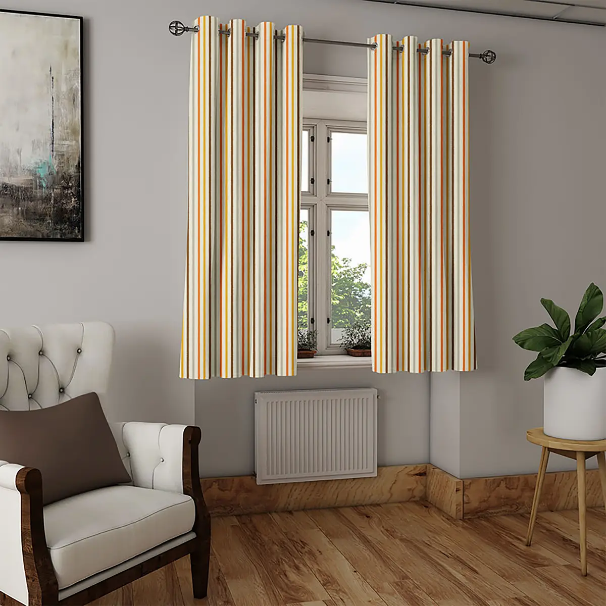 Ösenvorhang Retro Stripes | Gelb