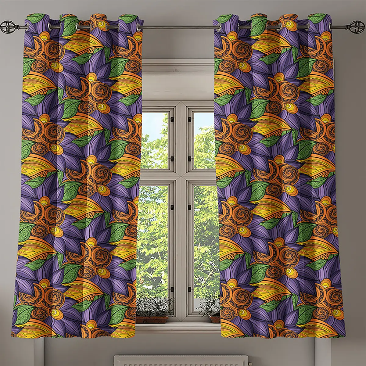 Ösenvorhang Mandala Blume 2er-Set 175cm Violett/Multicolor