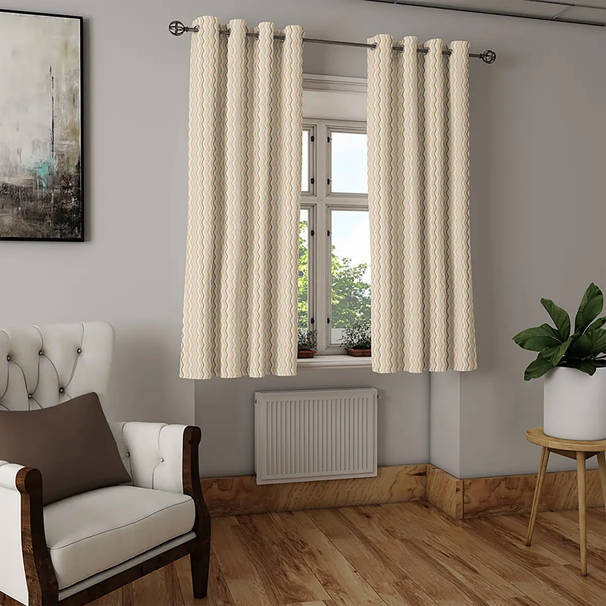Ösenvorhang Waves 2er-Set 175cm Beige | Beige
