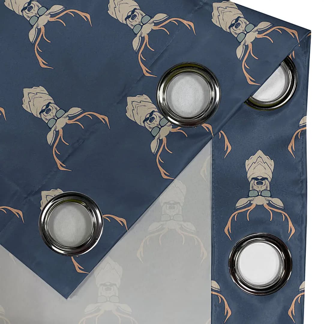 Ösenvorhang Hirsch 2er-Set 175cm Blau/Blau/Beige | Blau