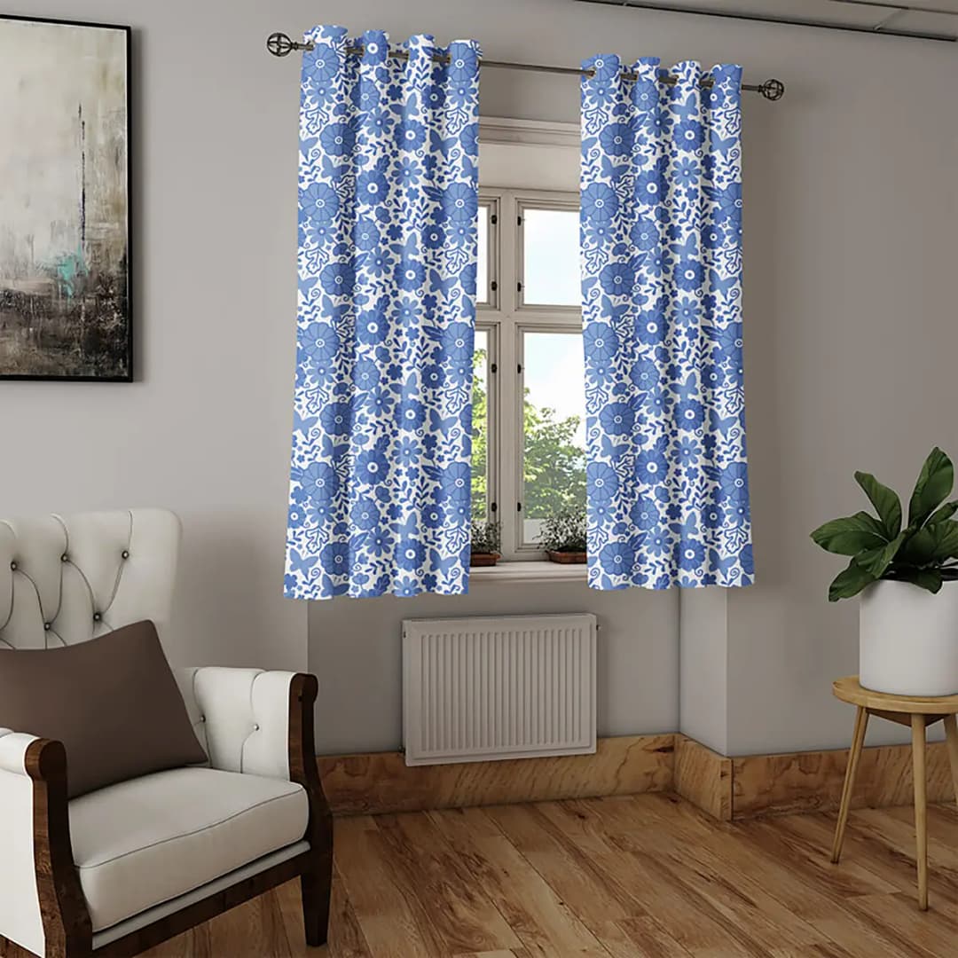 Ösenvorhang Holland 2er-Set 175cm Blau/Weiß/Blau | Blau