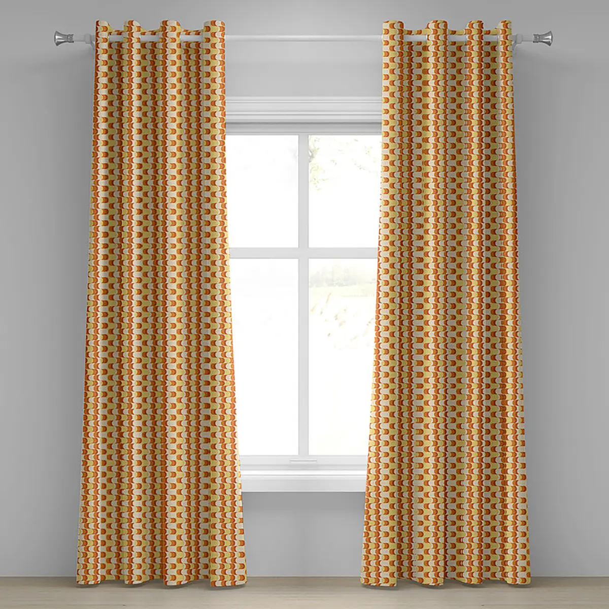 Ösenvorhang Retro Waves 2er-Set 225cm Orange/Gelb/Orange
