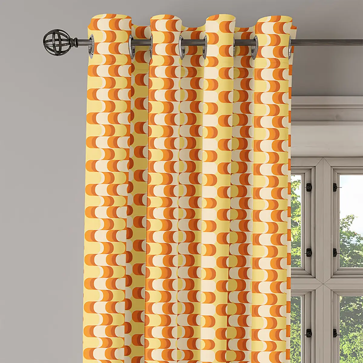 Ösenvorhang Retro Waves 2er-Set 225cm Orange/Gelb/Orange