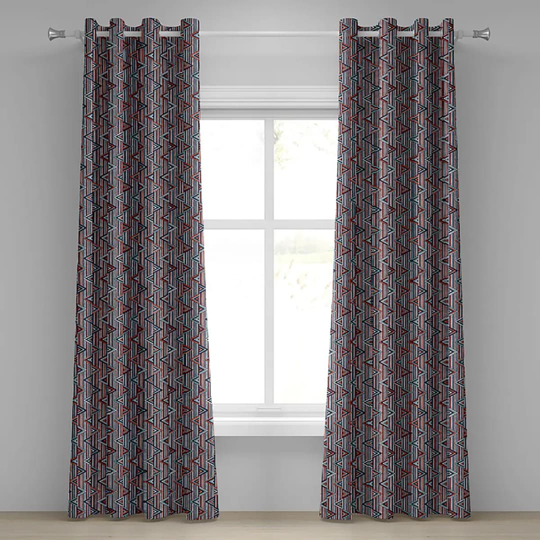 Ösenvorhang Stammes 2er-Set 260cm Rot/Rot/Blau | Mehrfarbig