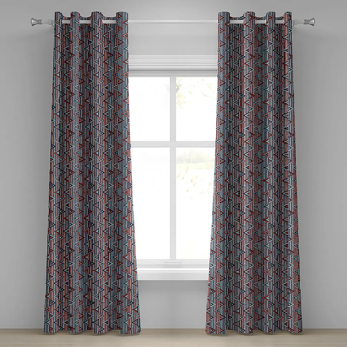 Ösenvorhang Stammes 2er-Set 260cm Rot/Rot/Blau | Mehrfarbig