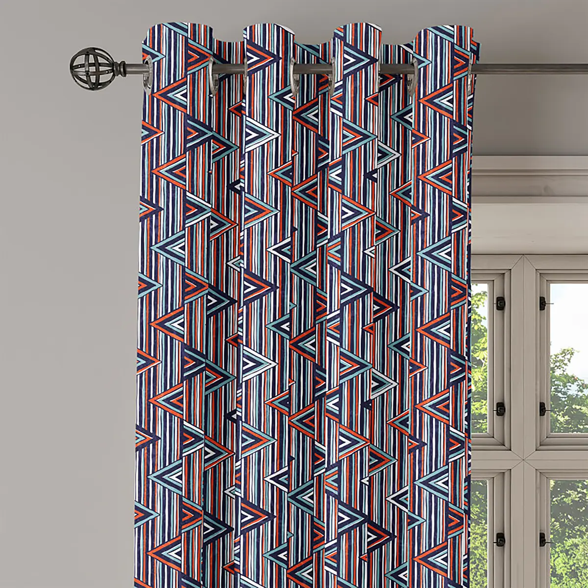 Ösenvorhang Stammes 2er-Set 260cm Rot/Rot/Blau | Mehrfarbig