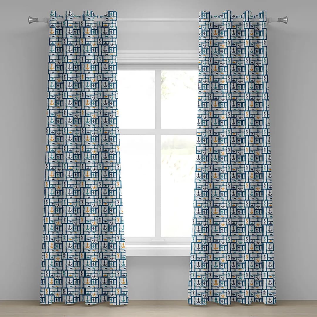Ösenvorhang Maritim 2er-Set 260cm Blau/Weiß/Blau/Gelb | Blau