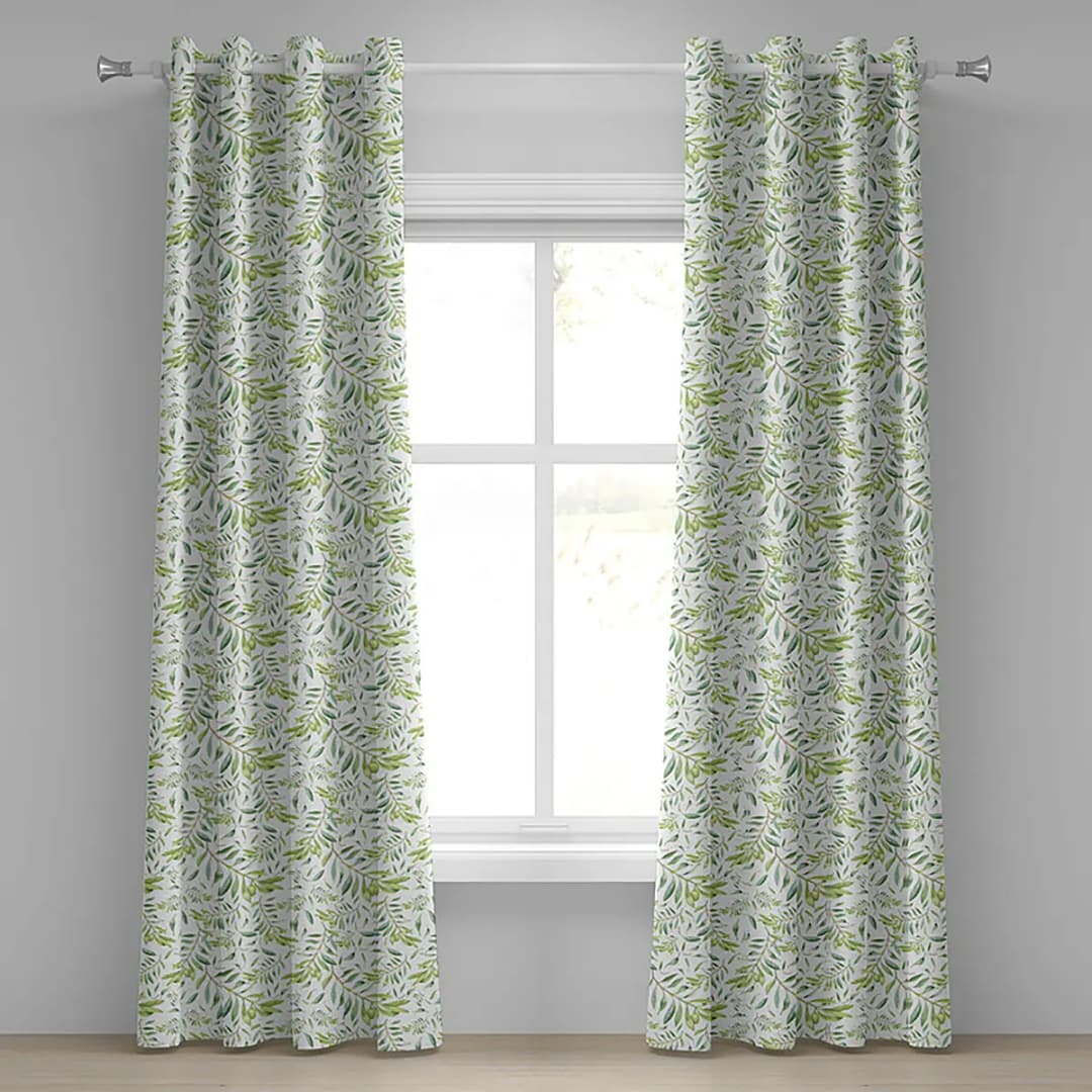 Ösenvorhang Olivenzweig 2er-Set 260cm Grün/Creme/Limette | Grün