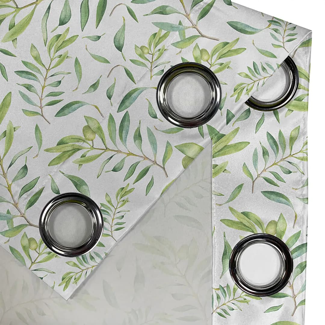 Ösenvorhang Olivenzweig 2er-Set 260cm Grün/Creme/Limette | Grün