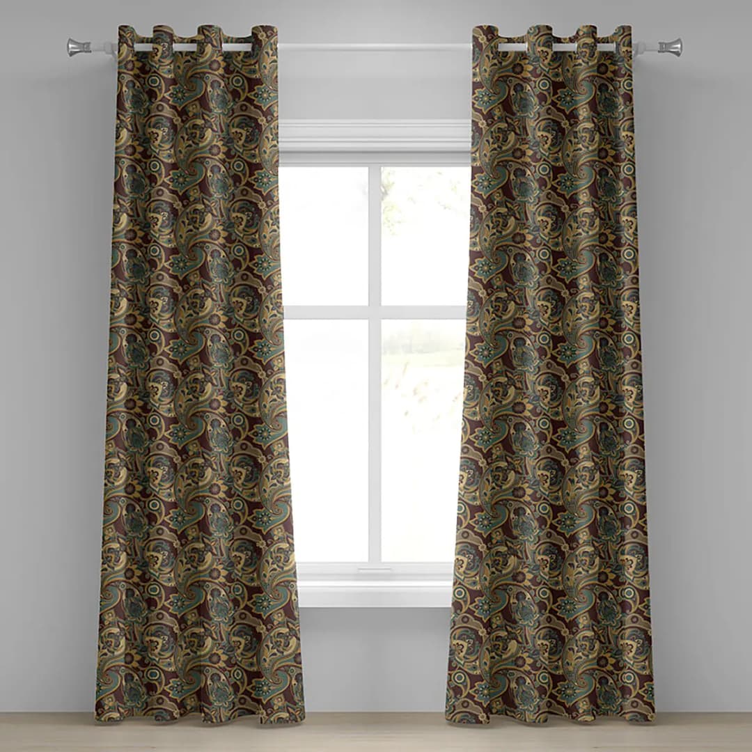 Ösenvorhang Paisley Tendrils 2er-Set 245cm Braun/Braun/Türkis | Braun