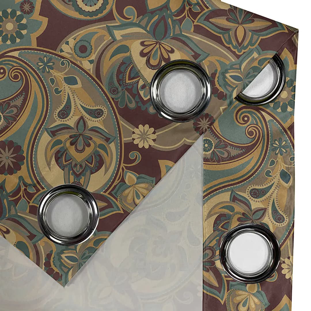Ösenvorhang Paisley Tendrils 2er-Set 245cm Braun/Braun/Türkis | Braun