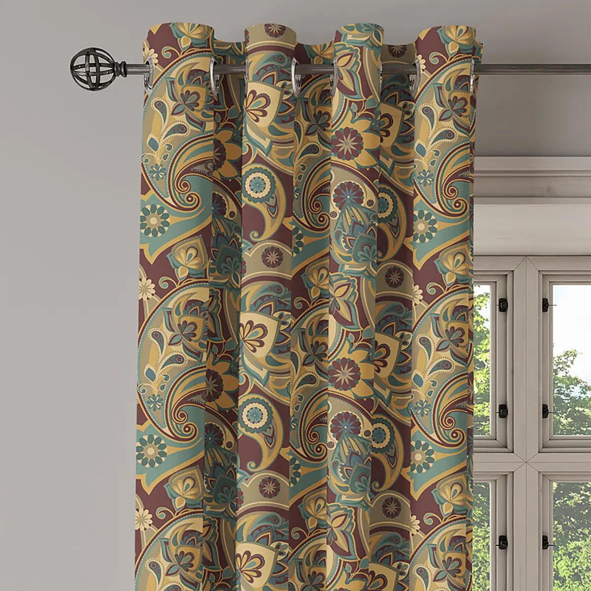Ösenvorhang Paisley Tendrils 2er-Set 245cm Braun/Braun/Türkis | Braun