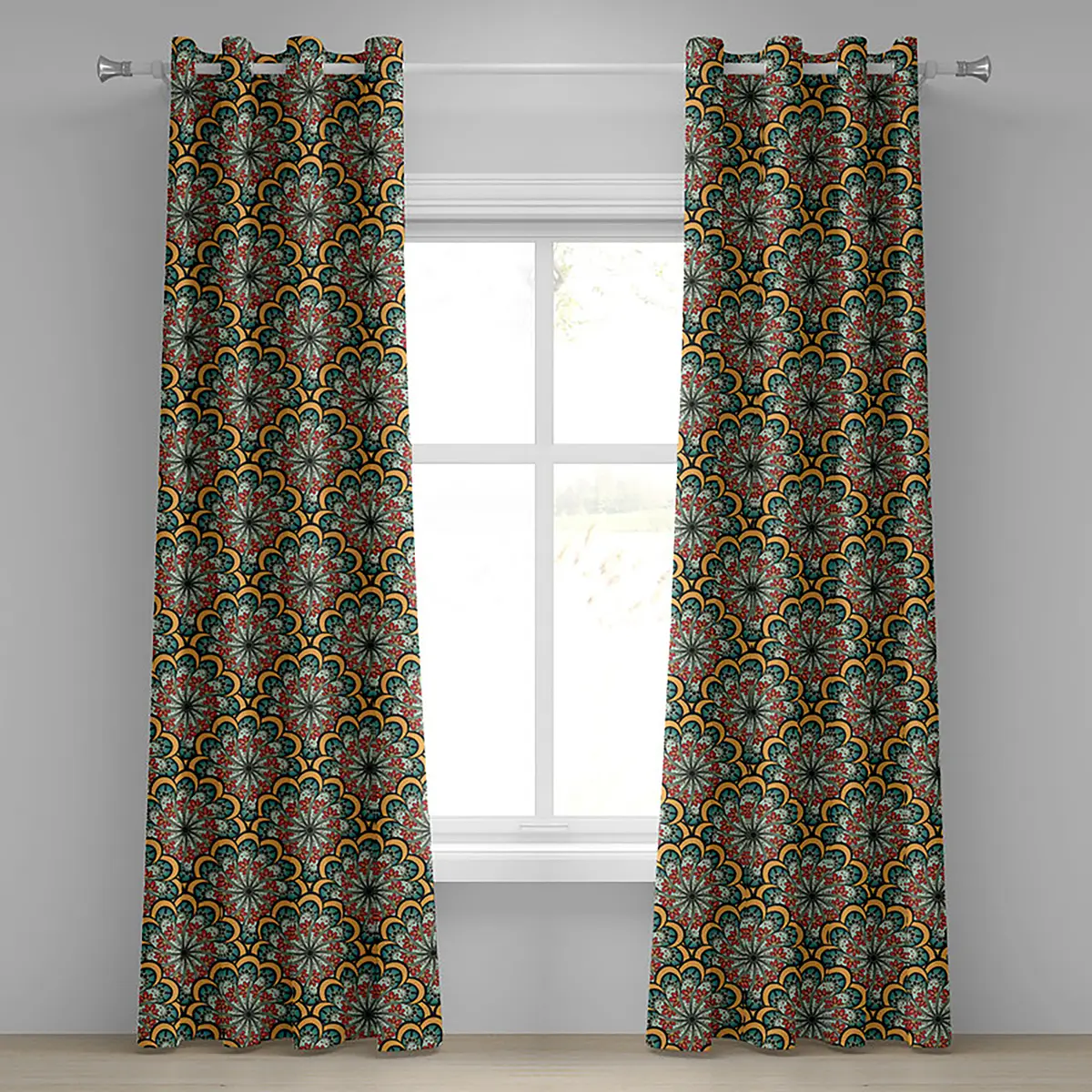 Ösenvorhang Mandala Flowers 2er-Set 245cm | Mehrfarbig