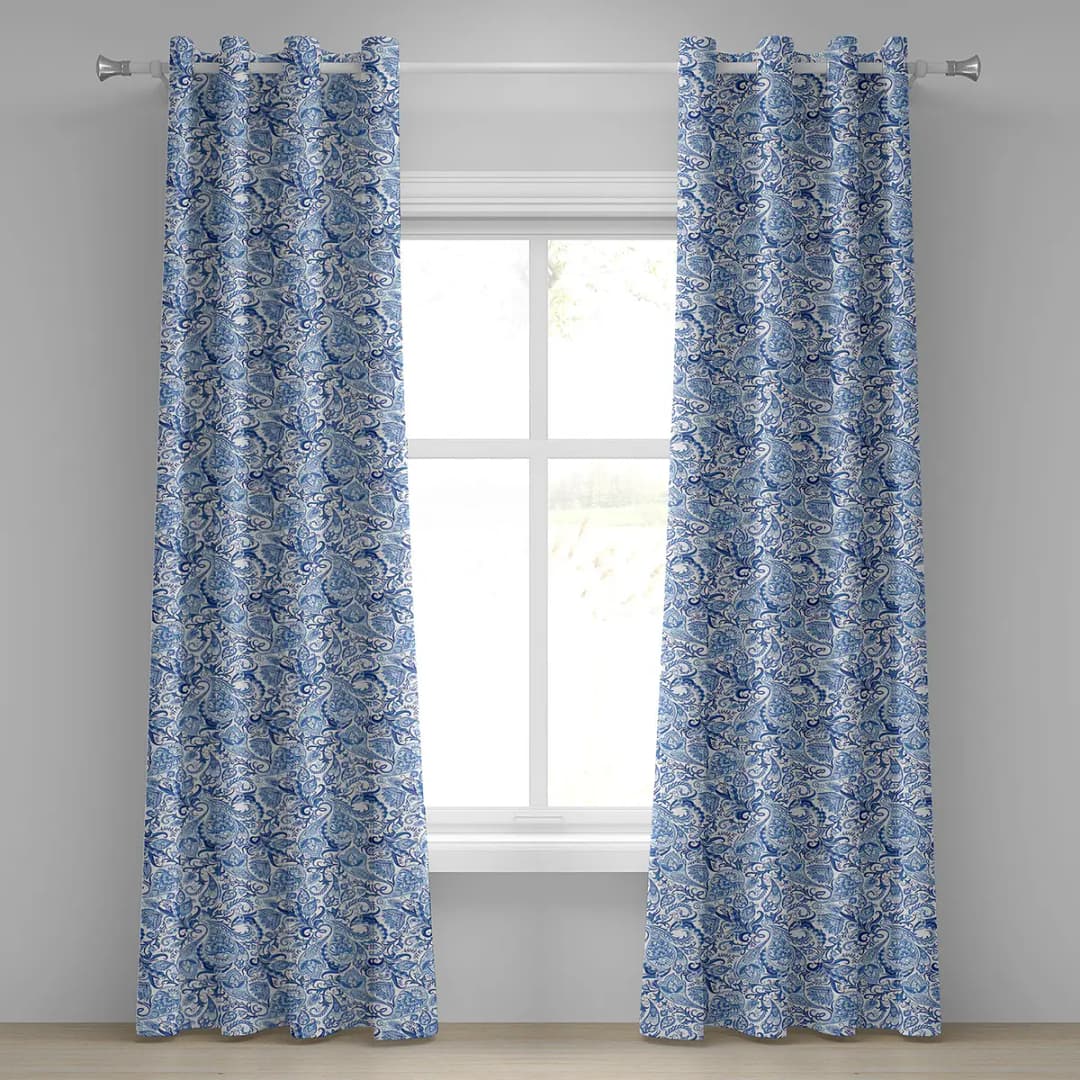 Ösenvorhang Paisley 2er-Set 245cm Blau/Blau/Weiß | Blau