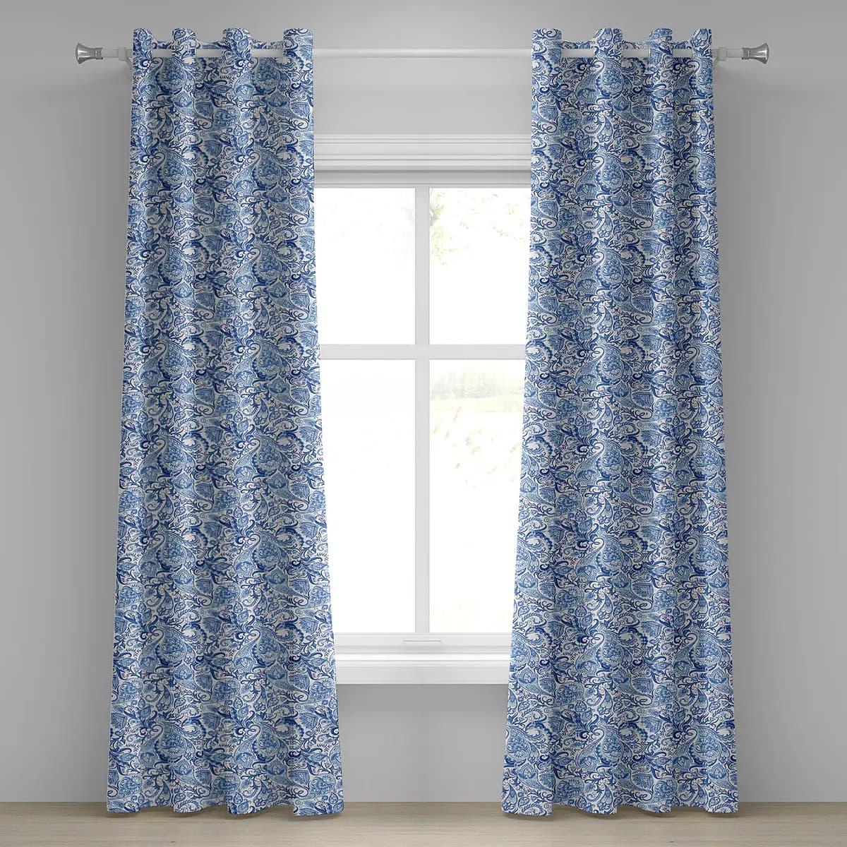 Ösenvorhang Paisley 2er-Set 245cm Blau/Blau/Weiß | Blau