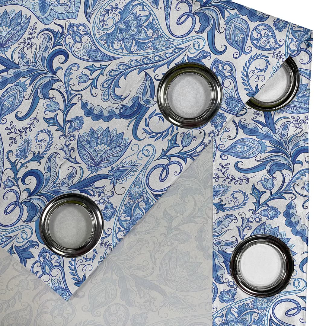 Ösenvorhang Paisley 2er-Set 245cm Blau/Blau/Weiß | Blau