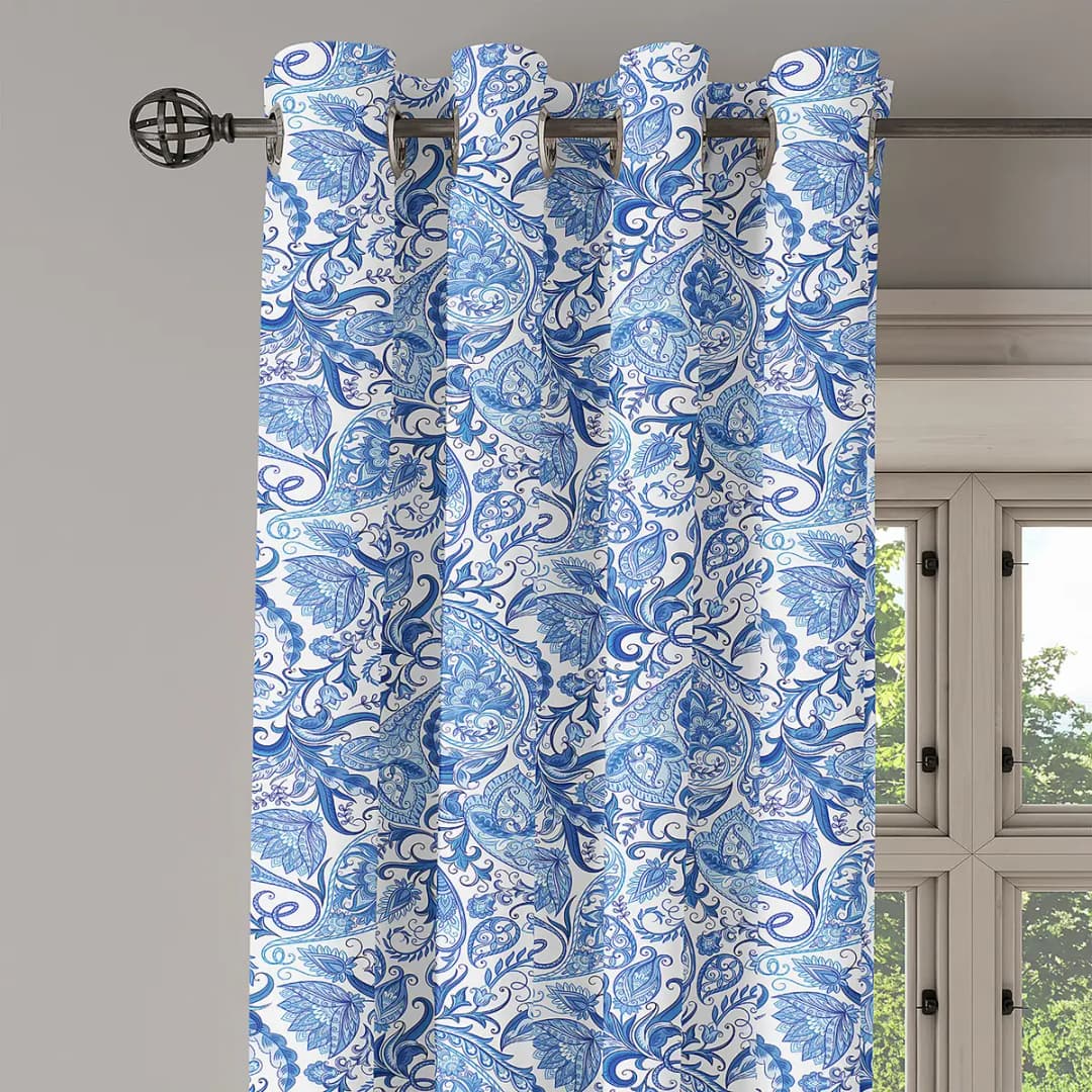 Ösenvorhang Paisley 2er-Set 245cm Blau/Blau/Weiß | Blau