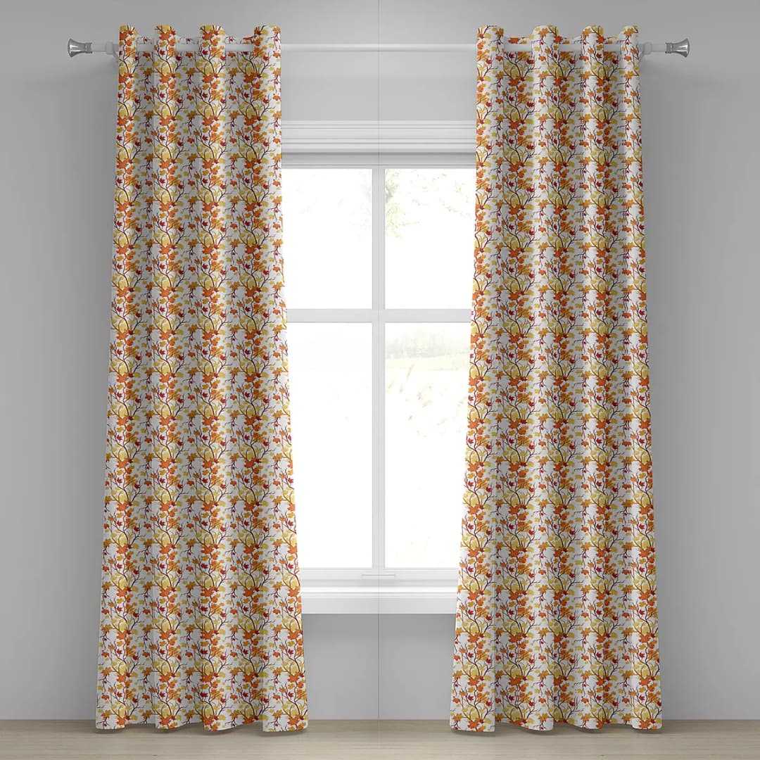Ösenvorhang Maple Leaves 2er-Set 260cm Gelb/Gelb/Orange | Gelb