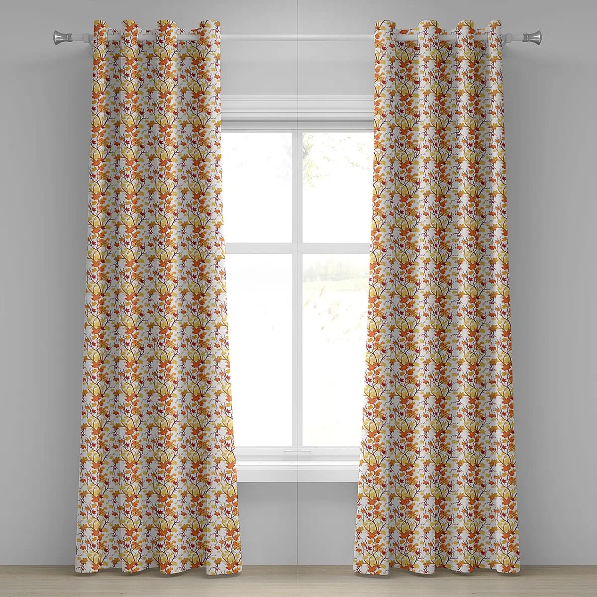 Ösenvorhang Maple Leaves 2er-Set 260cm Gelb/Gelb/Orange | Gelb