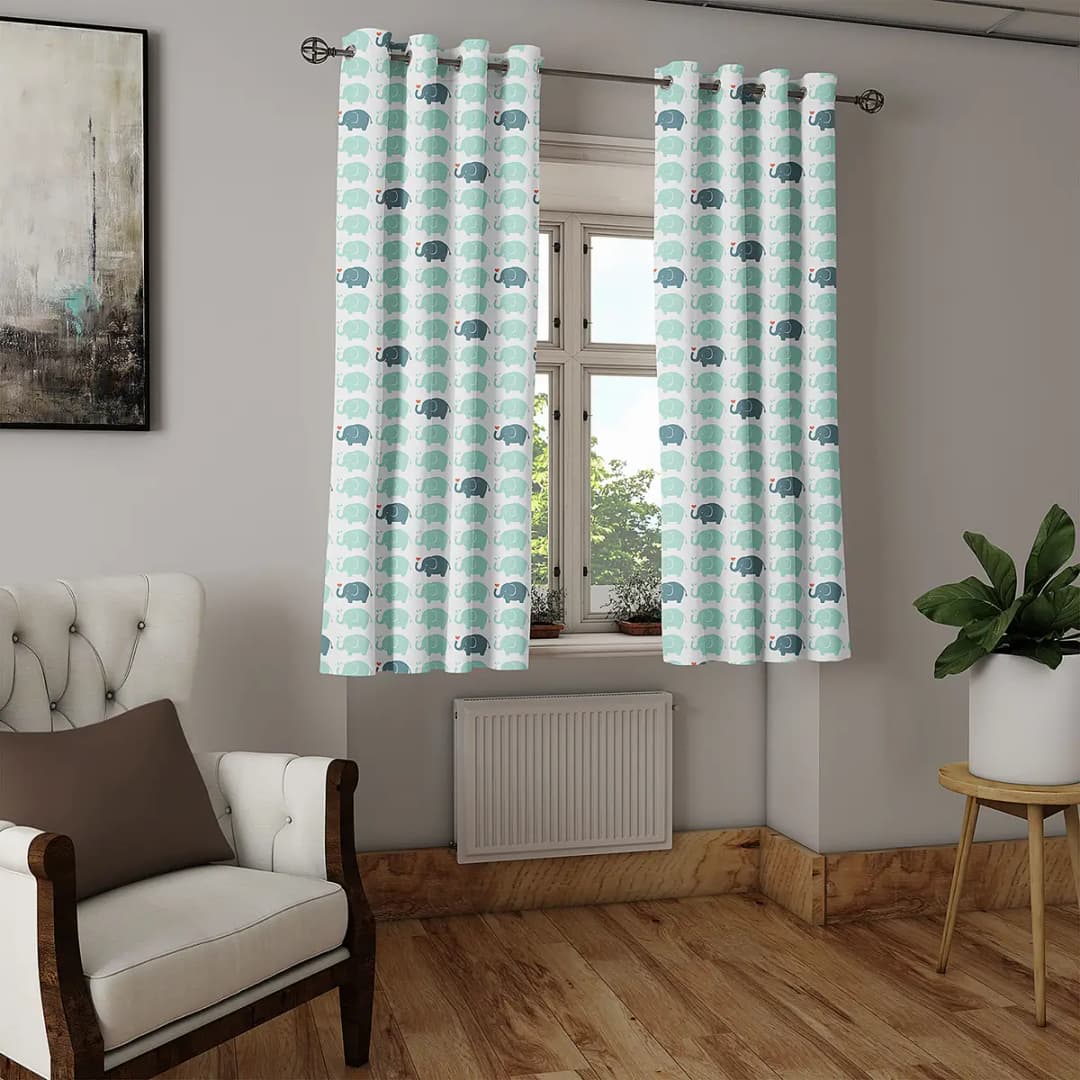 Ösenvorhang Elephant 2er-Set 175cm Türkis/Türkis/Weiß | Türkis