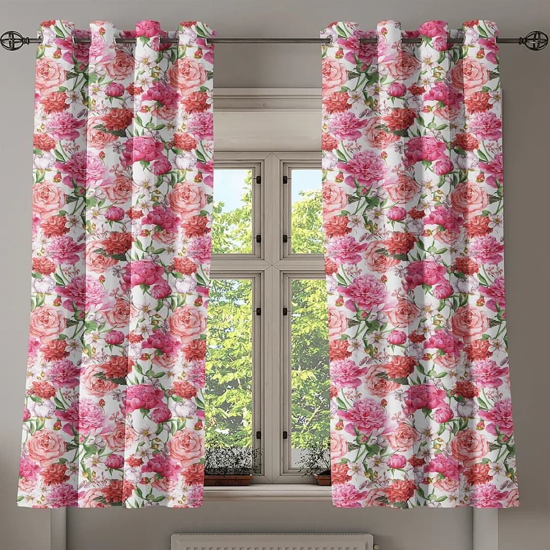 Ösenvorhang Pinke Rosen 2er-Set 175cm | Weiß